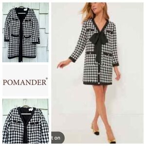 Pomander Place Tuckernuck Coco Tweed Bow Dress Black White Houndstooth Large